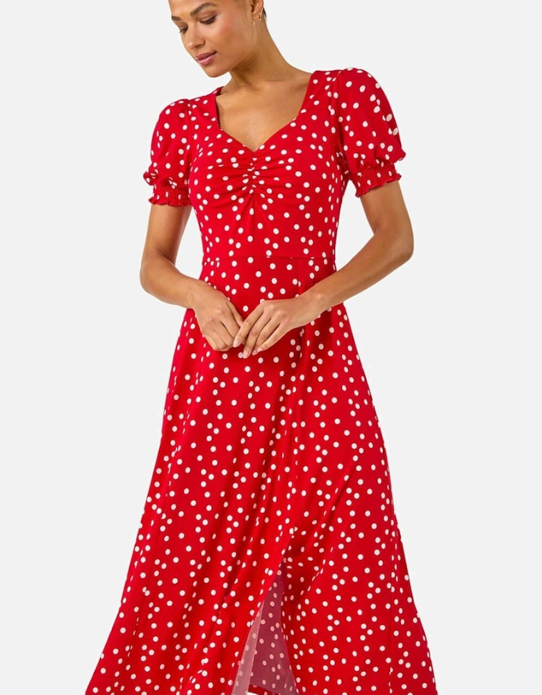 Spotted Sweetheart Stretch Midi Dress
