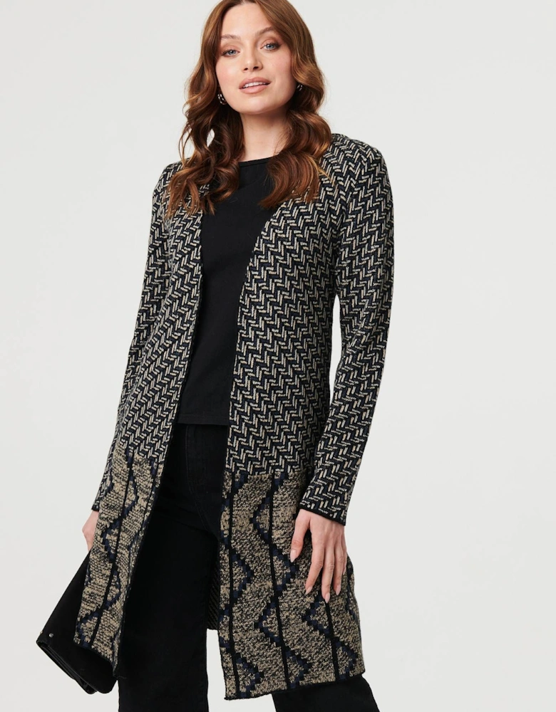 Geo Print Longline Open Front Jacket