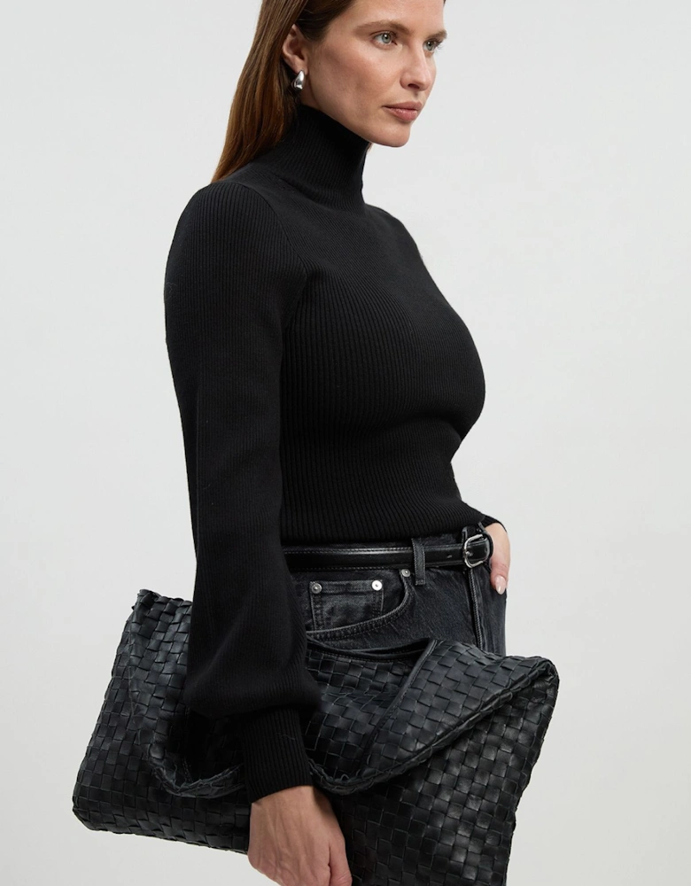 Viscose Blend Rib Knitted Funnel Jumper