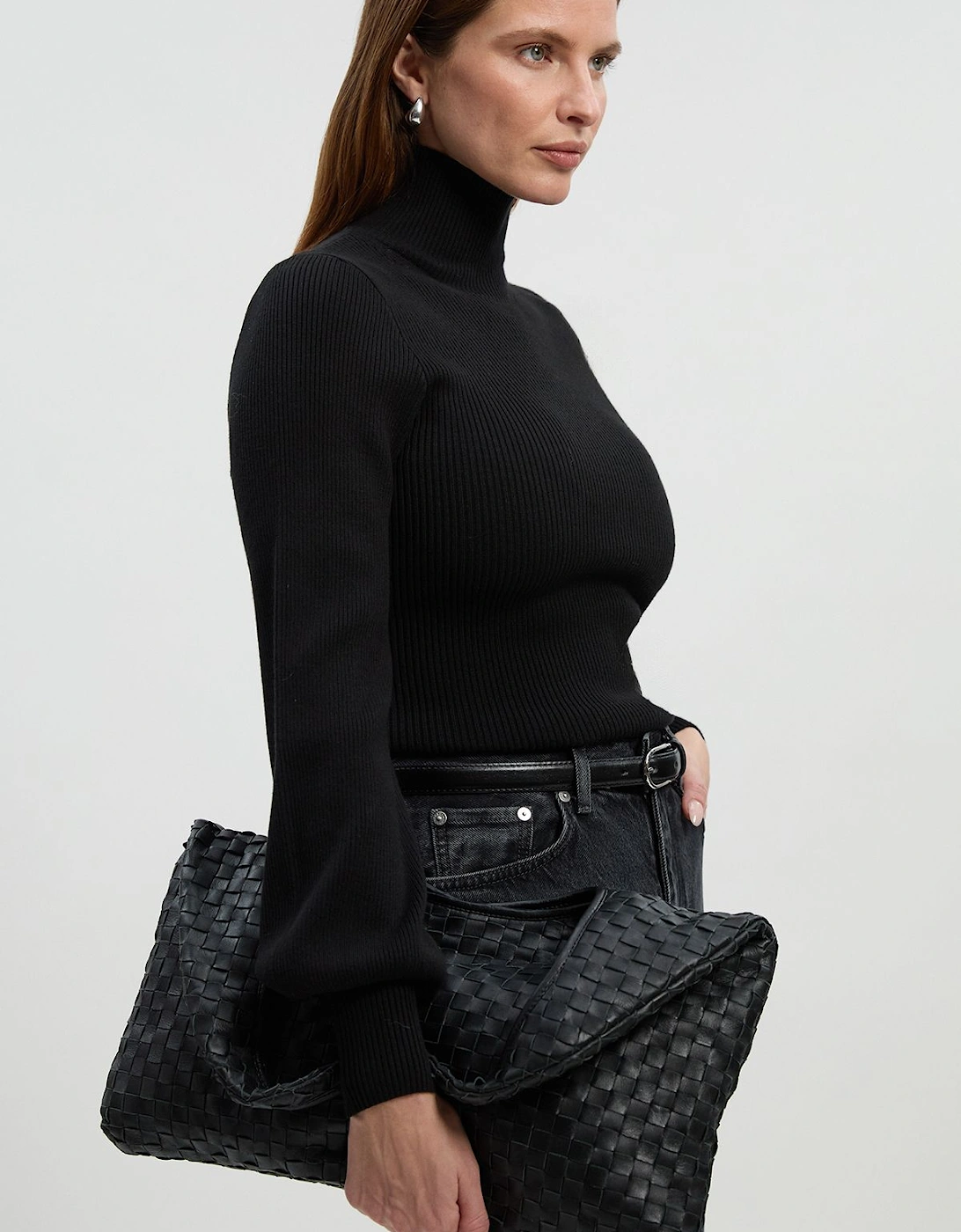 Viscose Blend Rib Knitted Funnel Jumper, 2 of 1