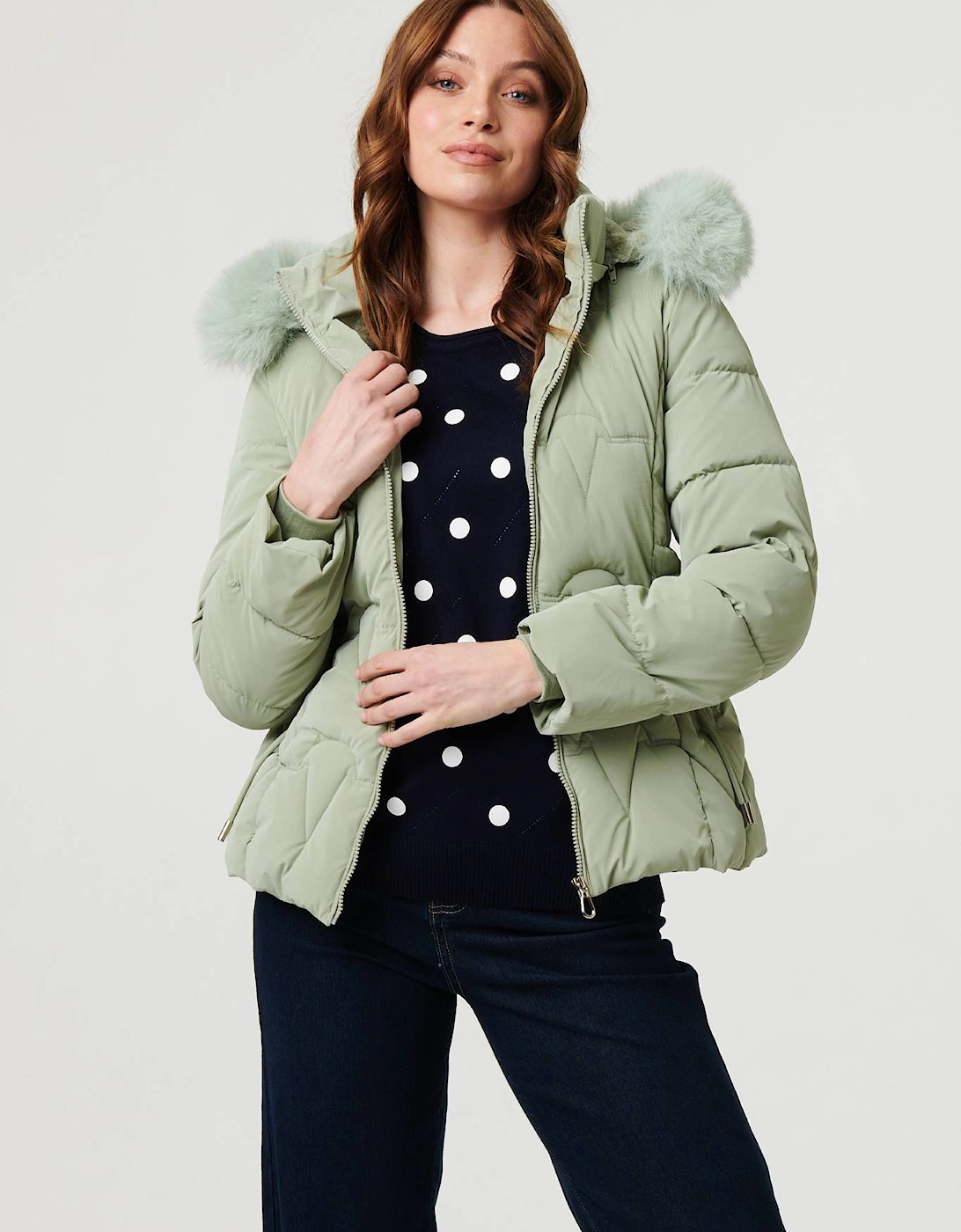 Faux Fur Trim Hooded Zip-Up Jacket, 2 of 1