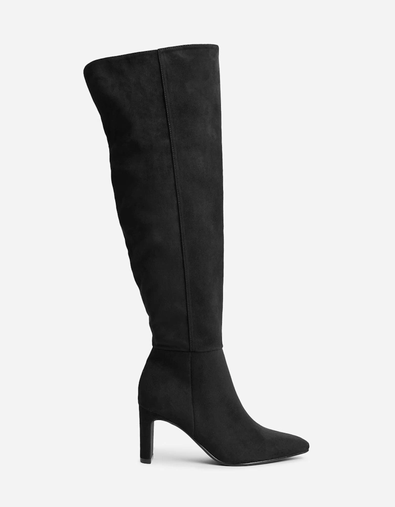 Demand Black Faux Suede Over The Knee Block Heeled Boot