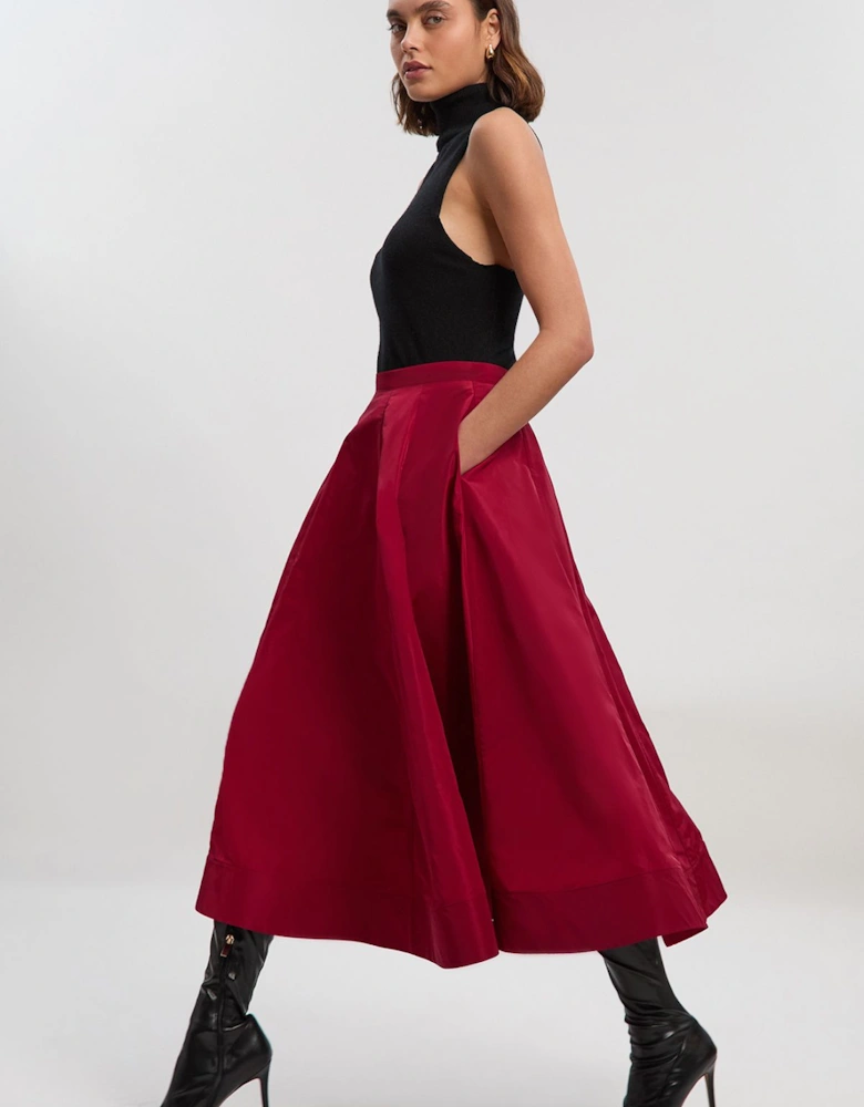 Tall Drama Taffeta Rosette Woven Midi Skirt
