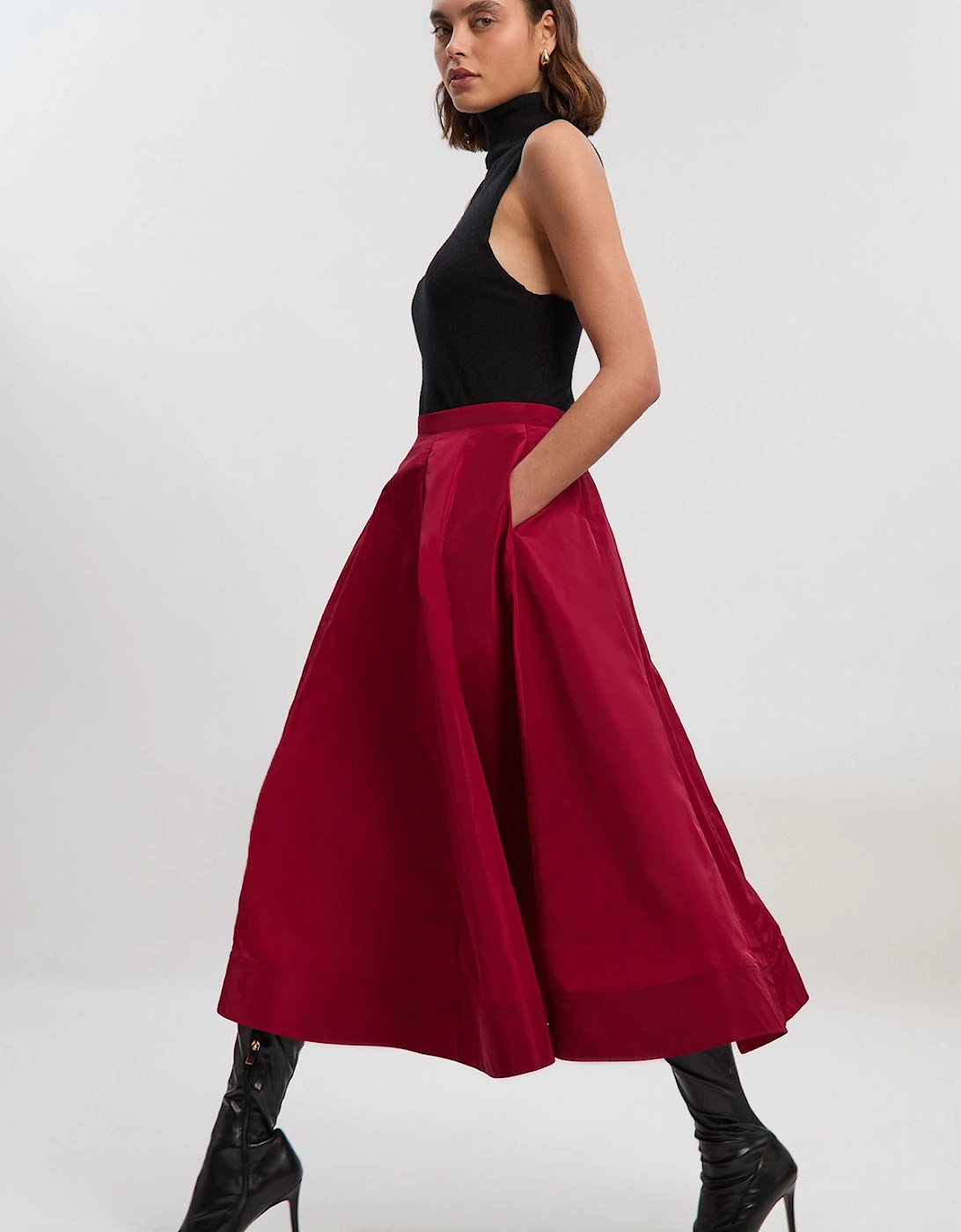 Tall Drama Taffeta Rosette Woven Midi Skirt, 2 of 1