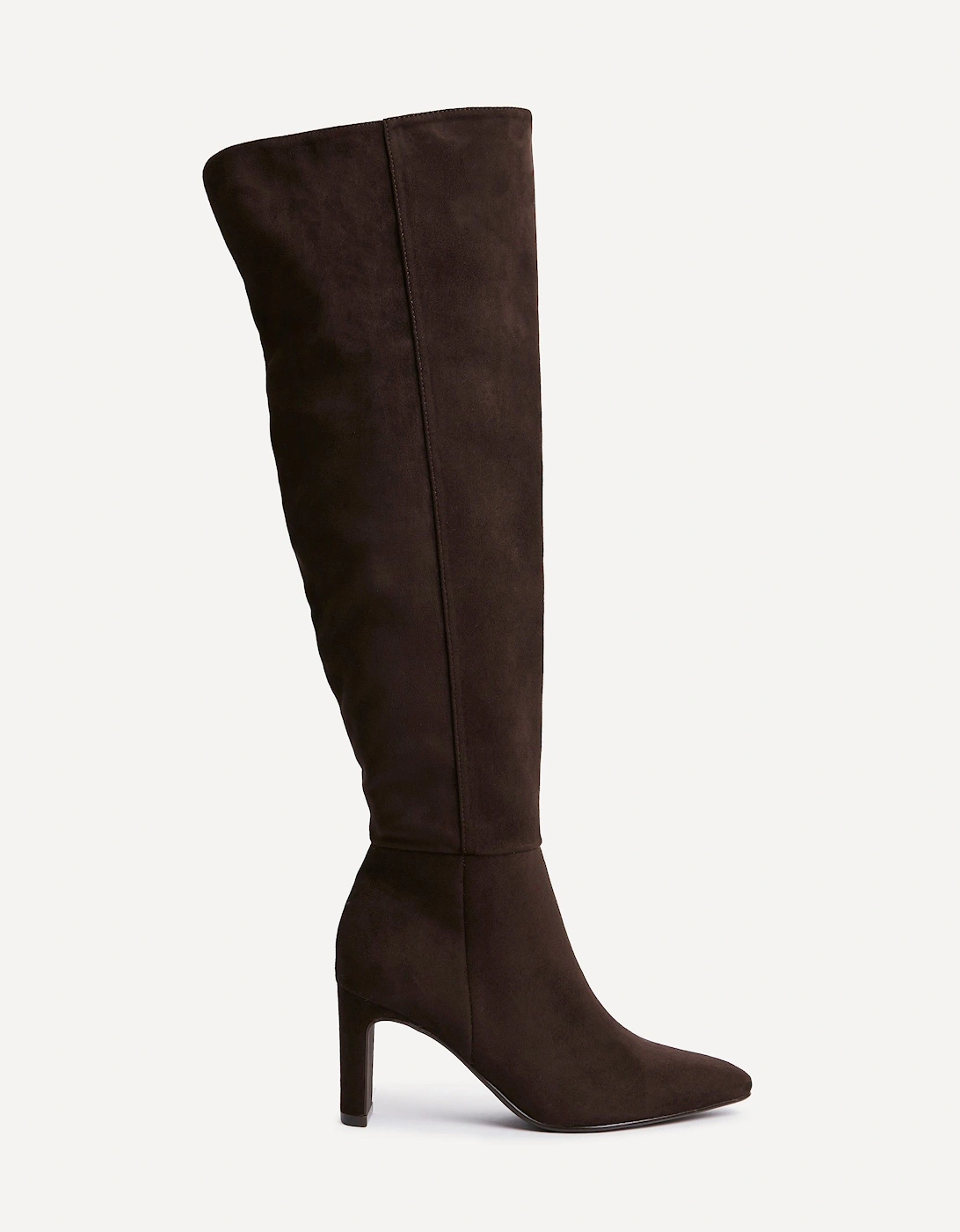 Demand Brown Faux Suede Over The Knee Block Heeled Boot, 2 of 1
