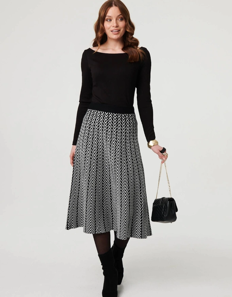 Chevron Print High Waist Knit Midi Skirt