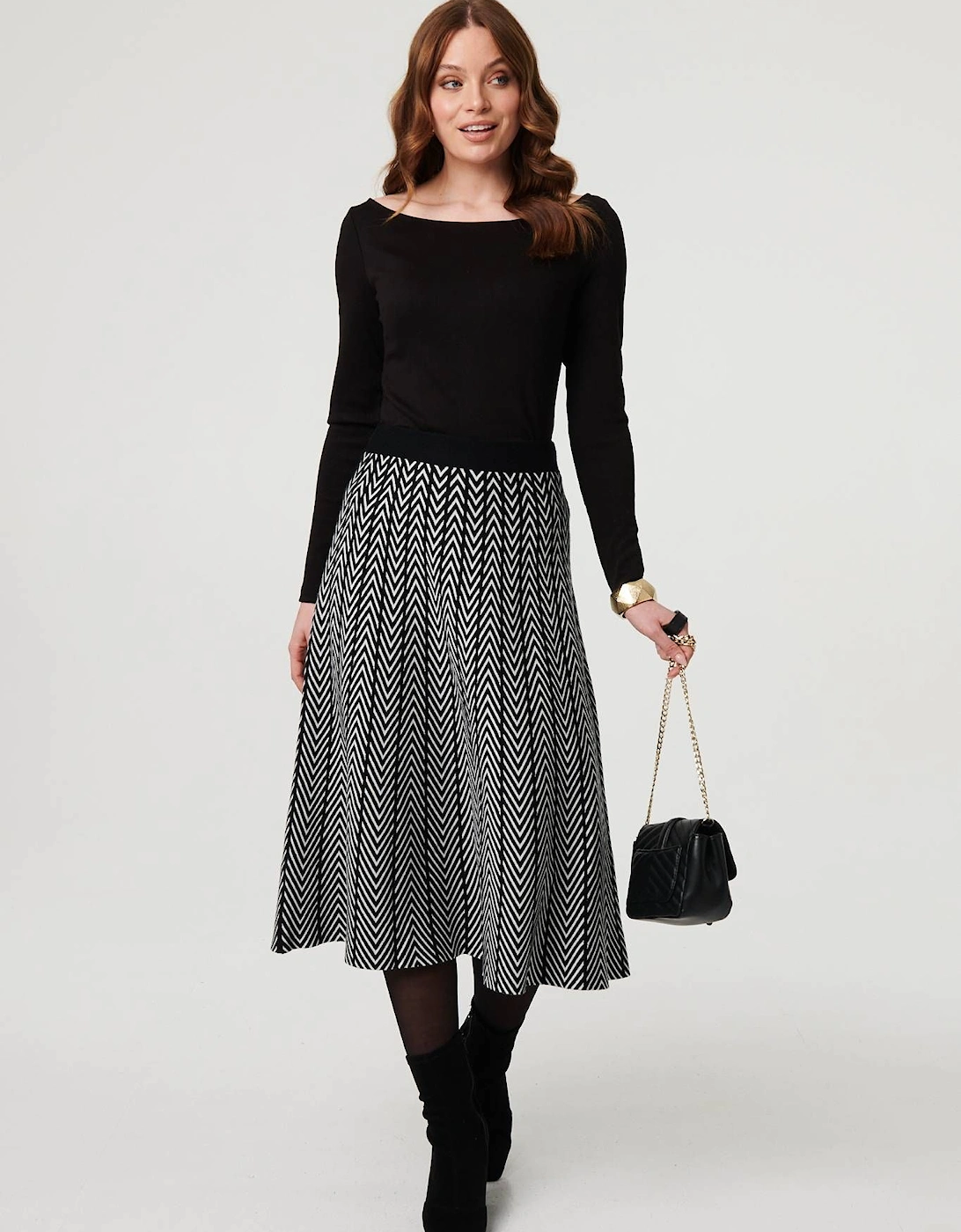Chevron Print High Waist Knit Midi Skirt, 2 of 1