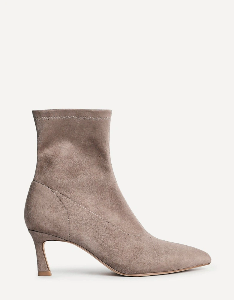 Upgrade Mocha Faux Suede Kitten Heel Sock Ankle Boot