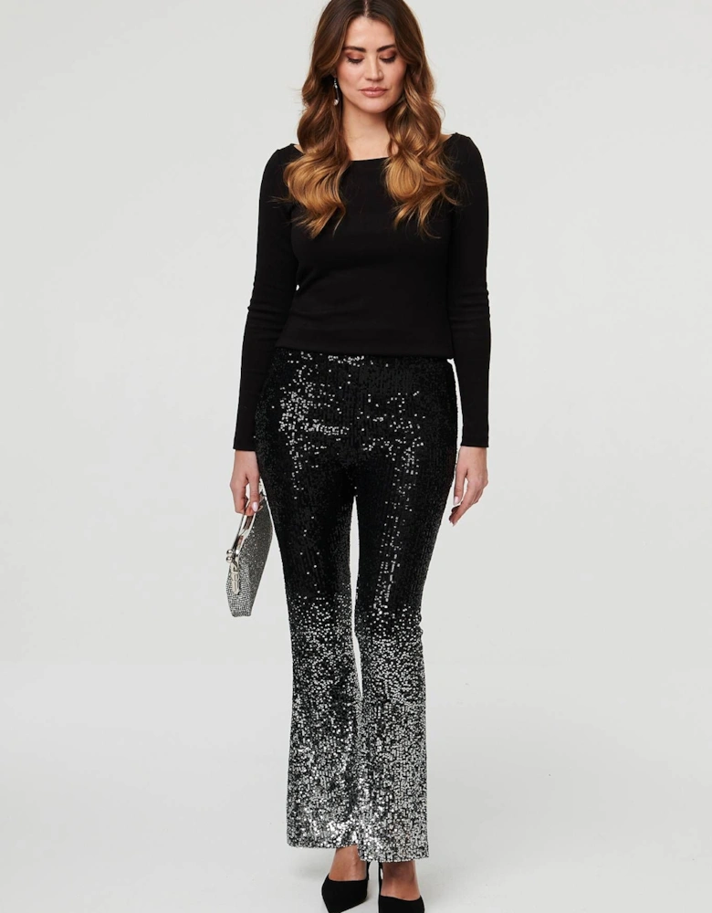 Sparkly Sequin High Waist Flare Trousers