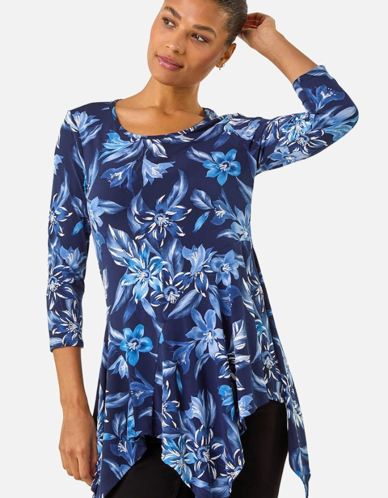 Floral Print Asymmetric Tunic Top