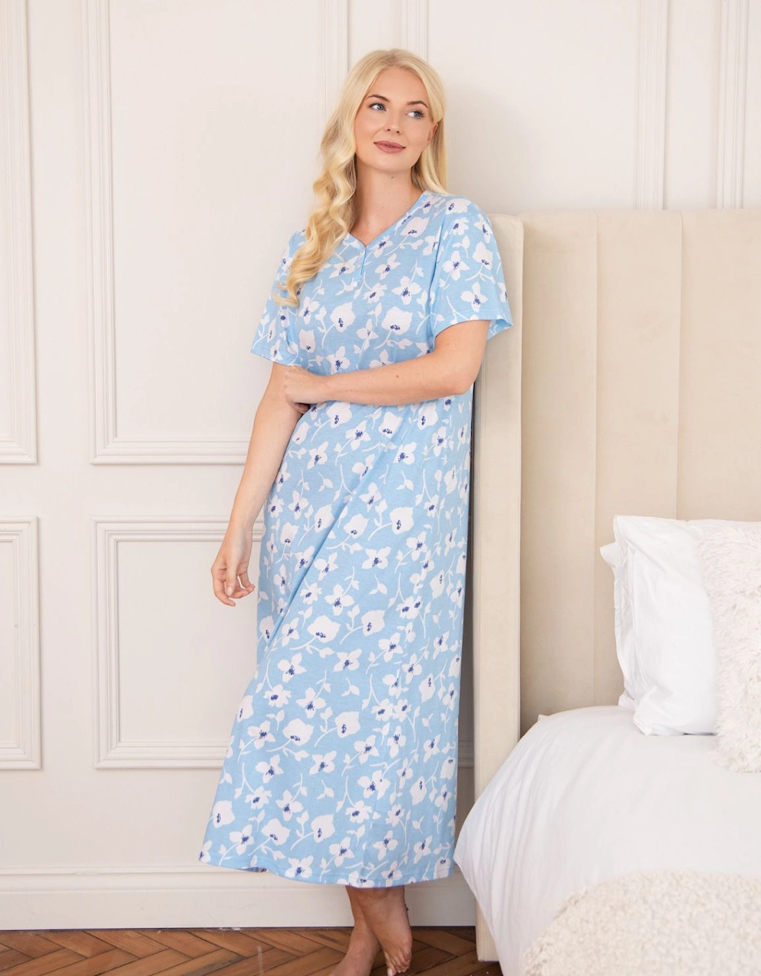 100% Cotton Classic Full Length Short Sleeved Nightdress, 2 of 1