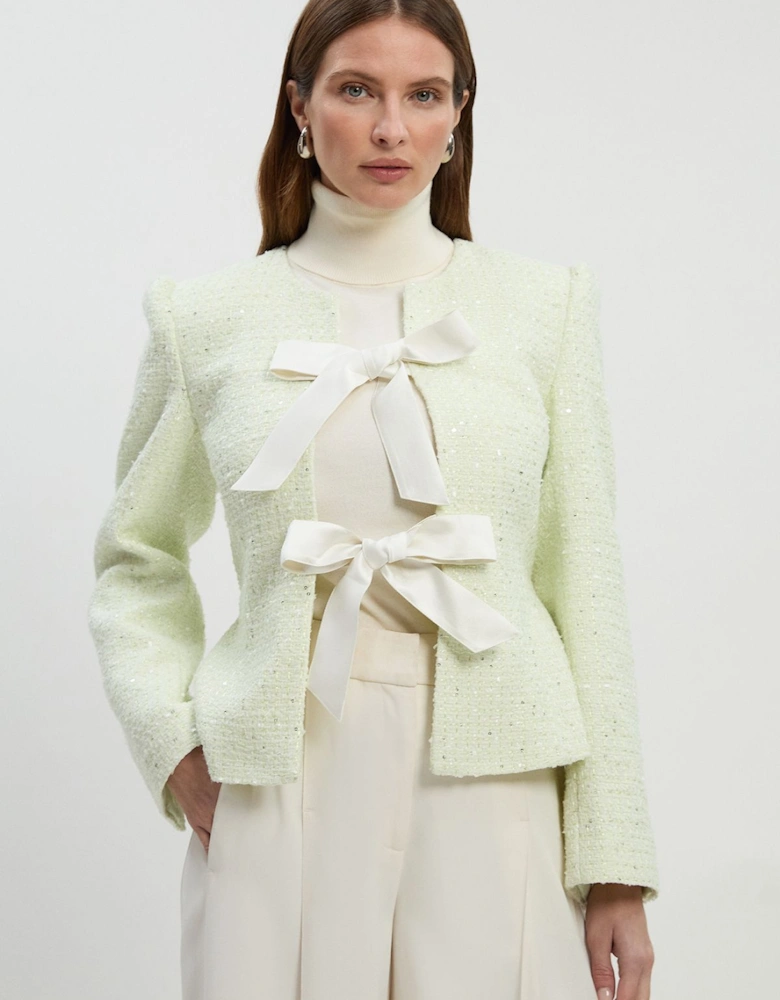 Boucle Tailored Bow Detail Peplum Jacket