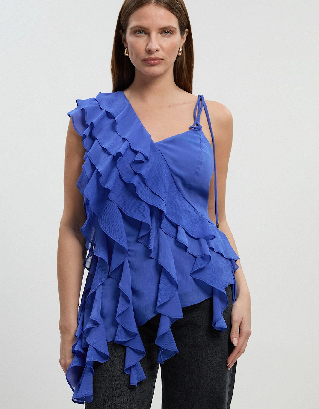 Ruffle detail chiffon asymmetric blouse, 2 of 1
