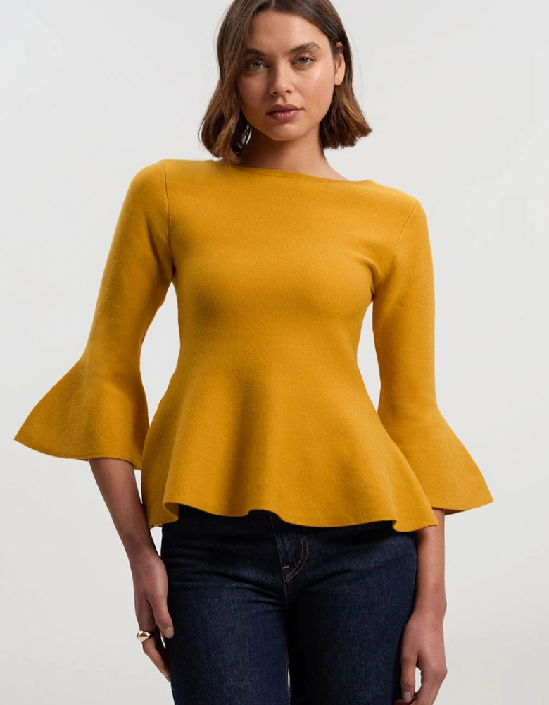 Compact Wool Look Knit Bell Sleeve Top
