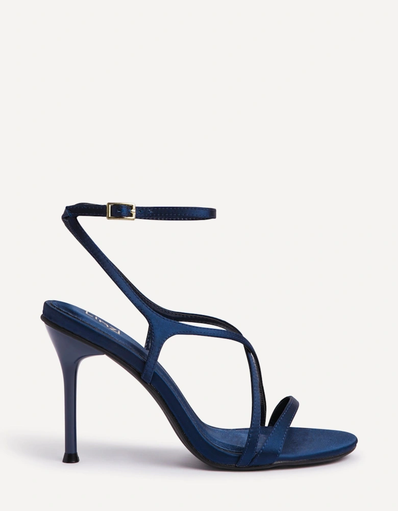 Taliya Navy Satin Strappy Stiletto Heels