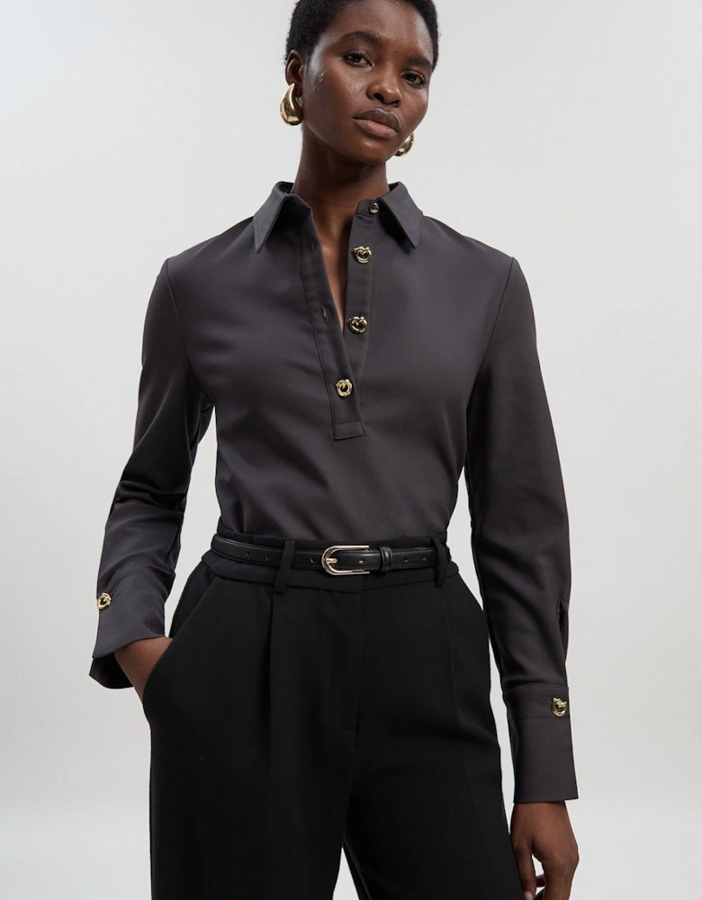 Techno Cotton Silver Clasp Detail Long Sleeve Shirt