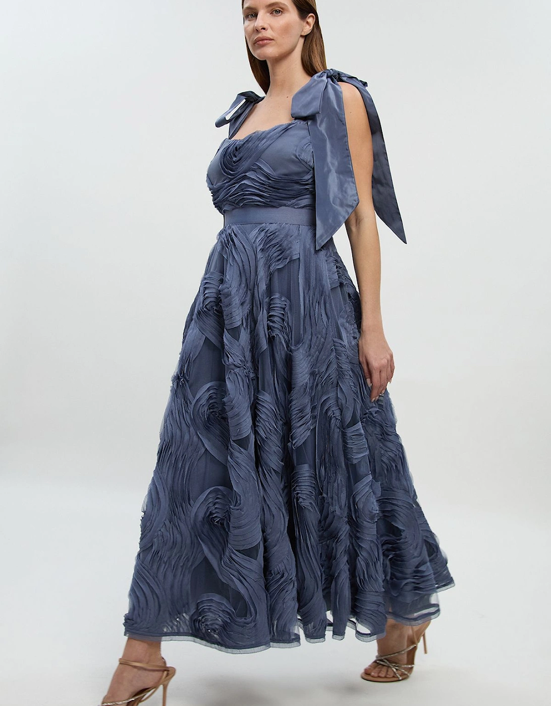 Textured Ruffle Woven Midi Prom Dress, 2 of 1