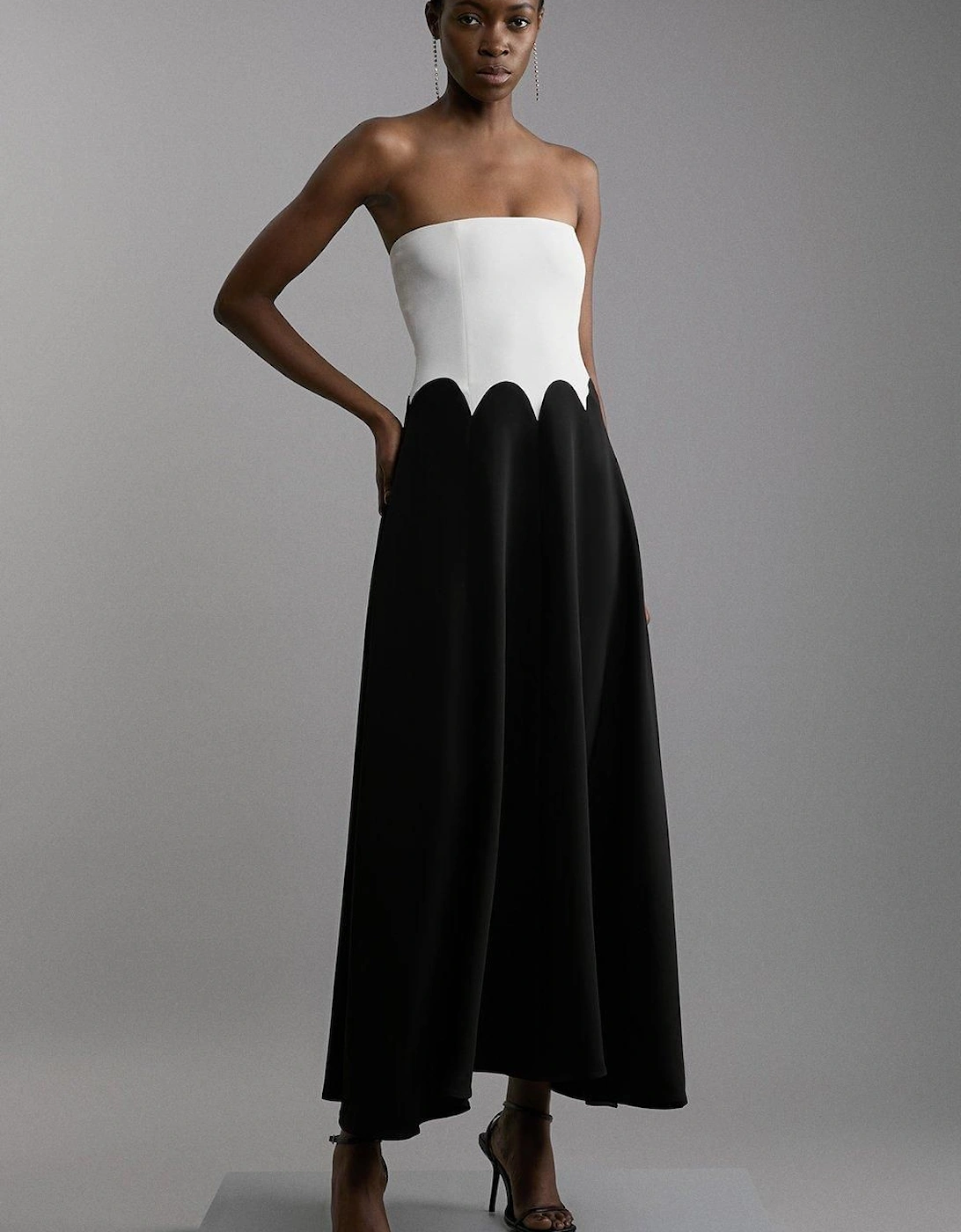 Compact Stretch Colourblock Tailored Bandeau Midi Dress, 2 of 1