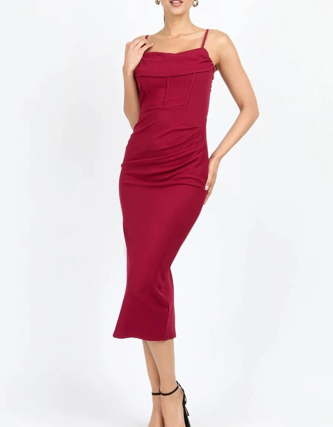 Cherry Red Corset Detail Midi Dress, 2 of 1