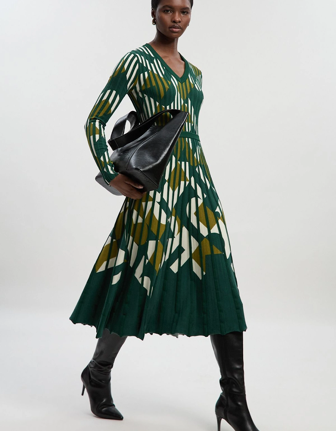 Geo Jacquard Knit Full Skirted Midi Dress, 2 of 1