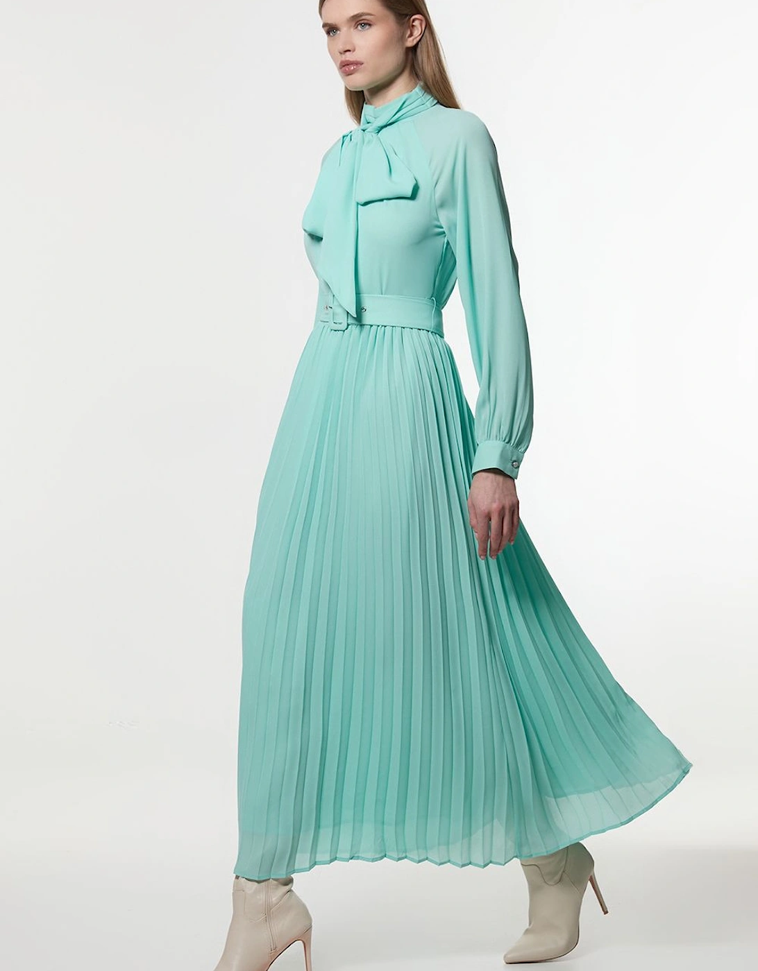 Georgette Tie Neck Woven Belted Maxi Dress, 2 of 1