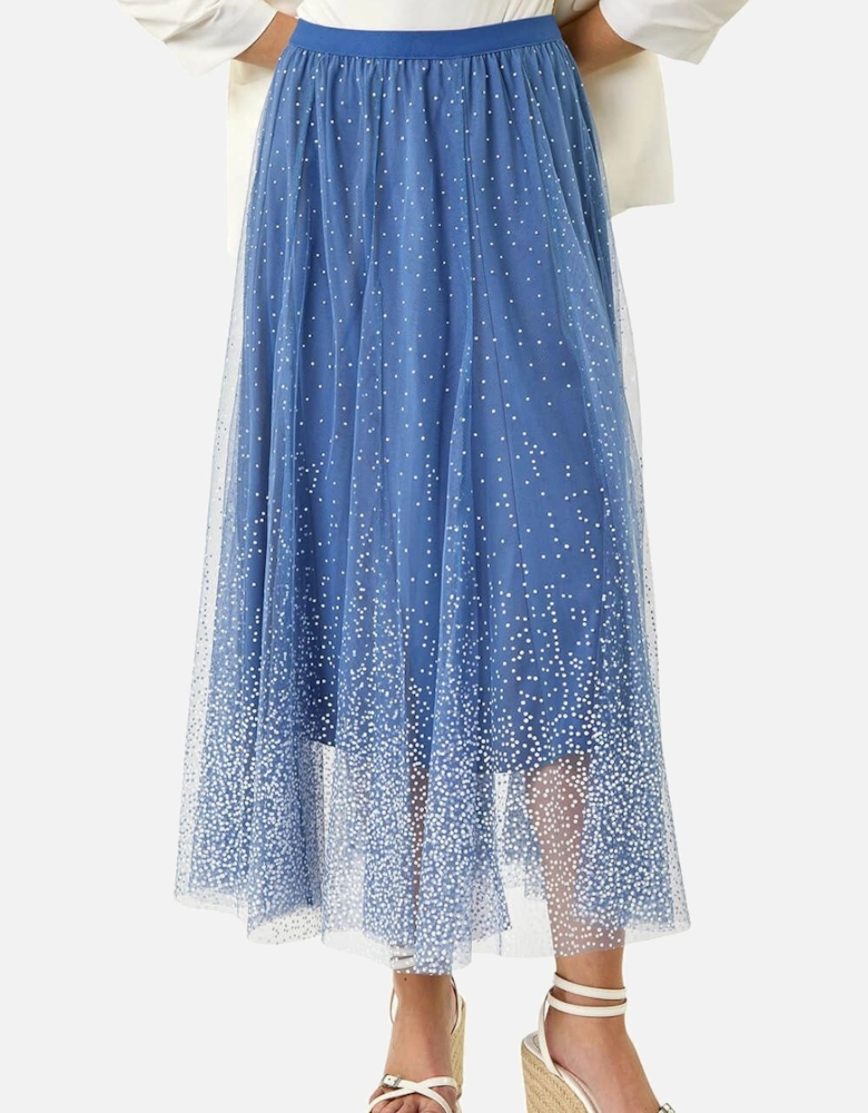 Polka Dot Print Elasticated Mesh Skirt