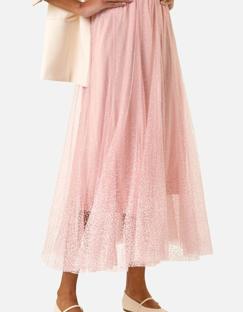 Polka Dot Print Elasticated Mesh Skirt