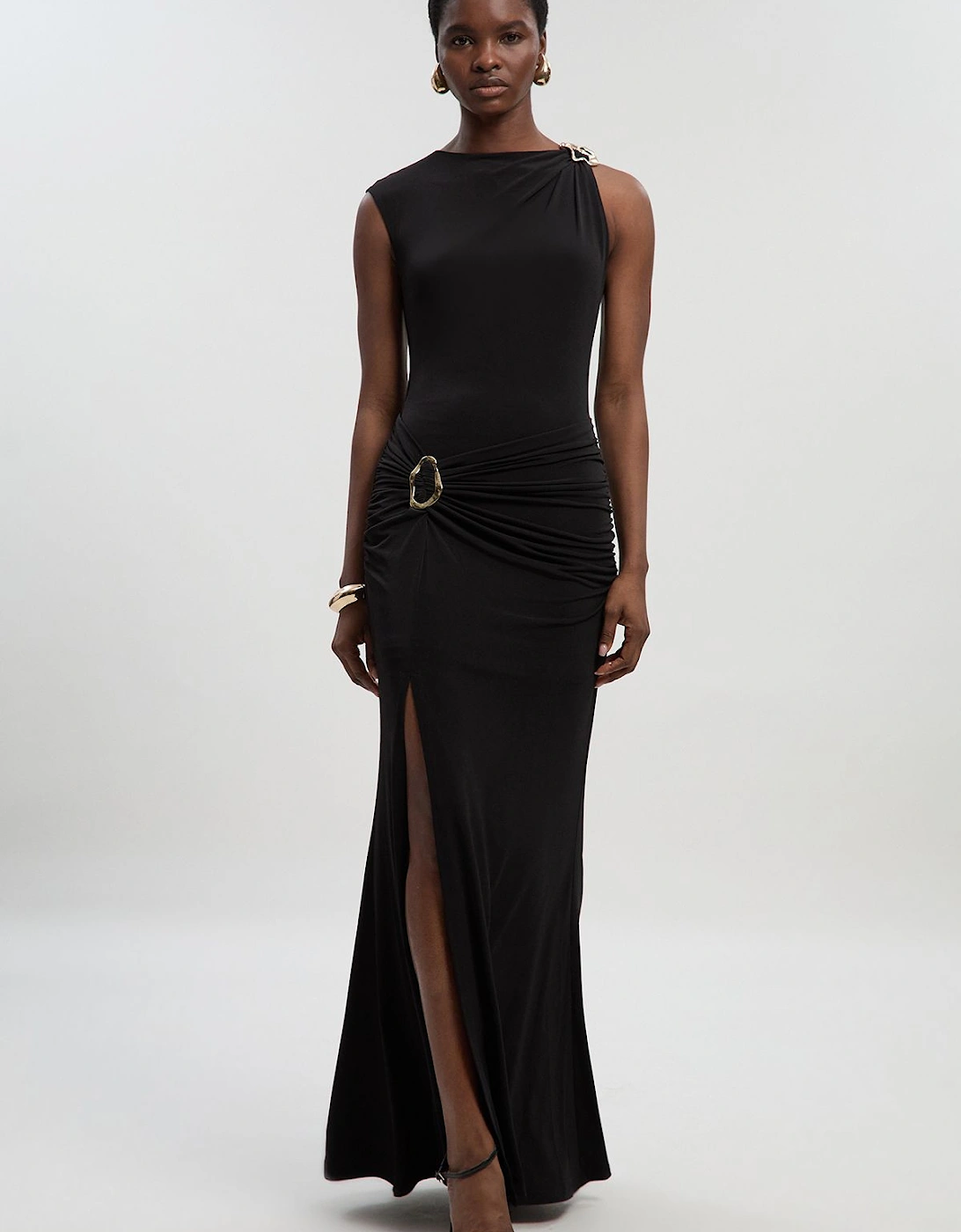 Drapey Crepe Trim Detail Ruched Maxi Dress, 2 of 1