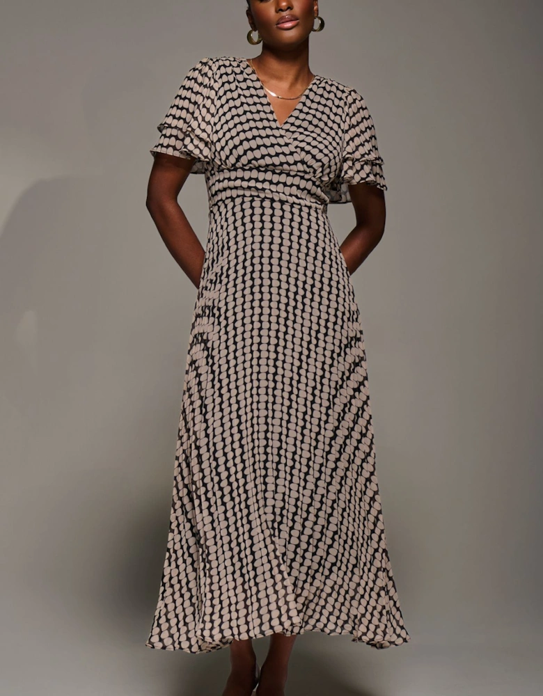 Chiffon Ruffle Sleeve Pleated Maxi Dress