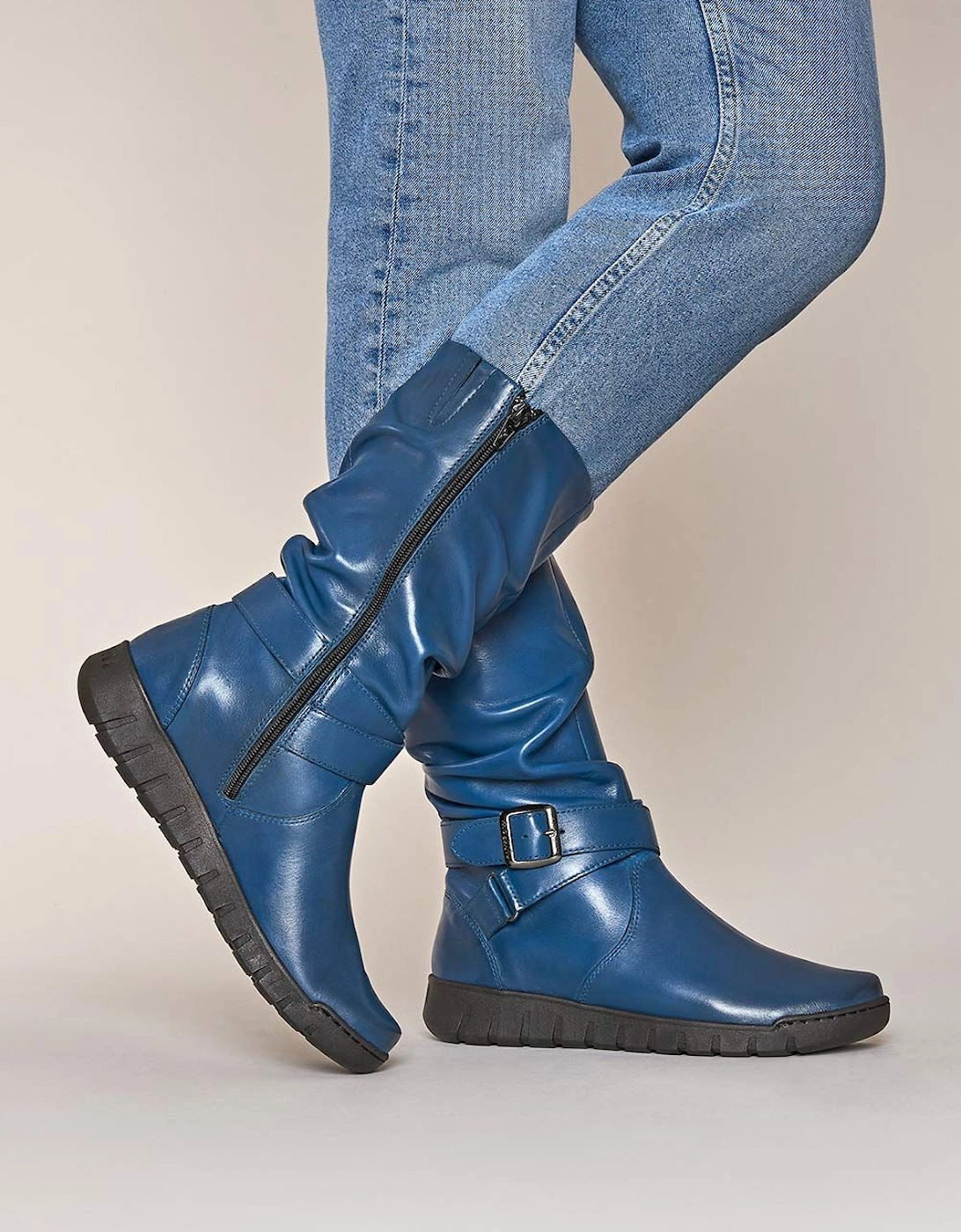 'Malmo' Ladies Ruched Leather Boots, 2 of 1