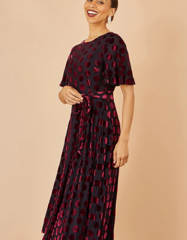 Burgundy Velour Spot Midi Skater Dress