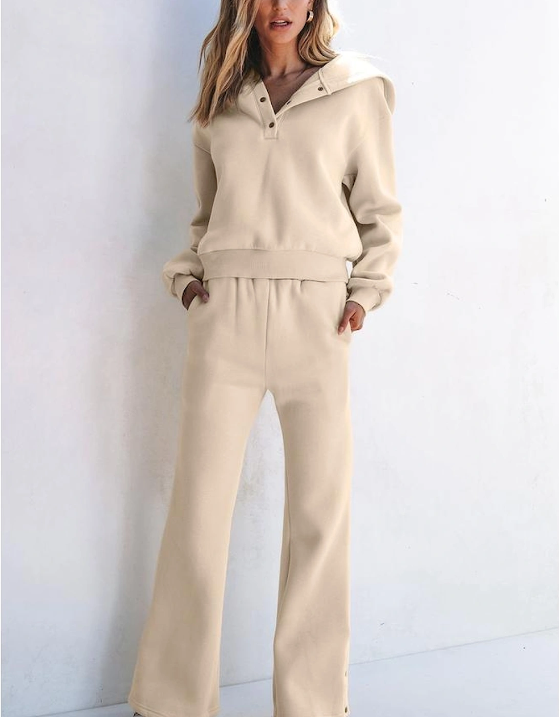 Parchment Solid Color Hoodie and High Waist Pants Two Piece Activewear