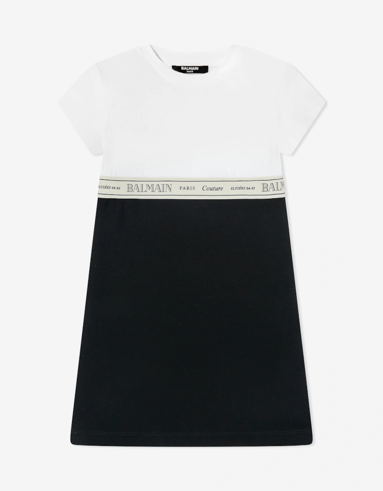Girls Logo Tape Colourblock Dress in Black