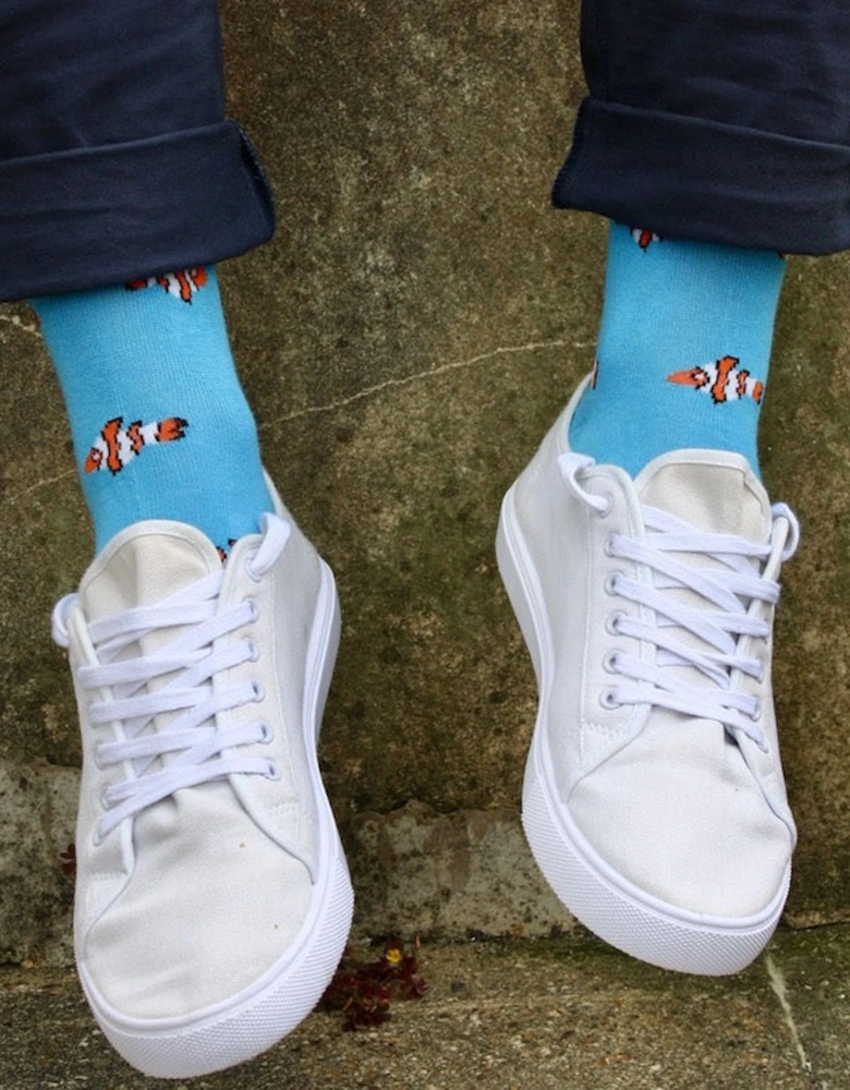 Clown Fish Bamboo Socks, Sky Blue