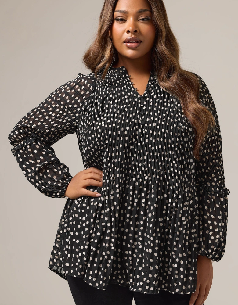 Spot Print Pleated Blouse