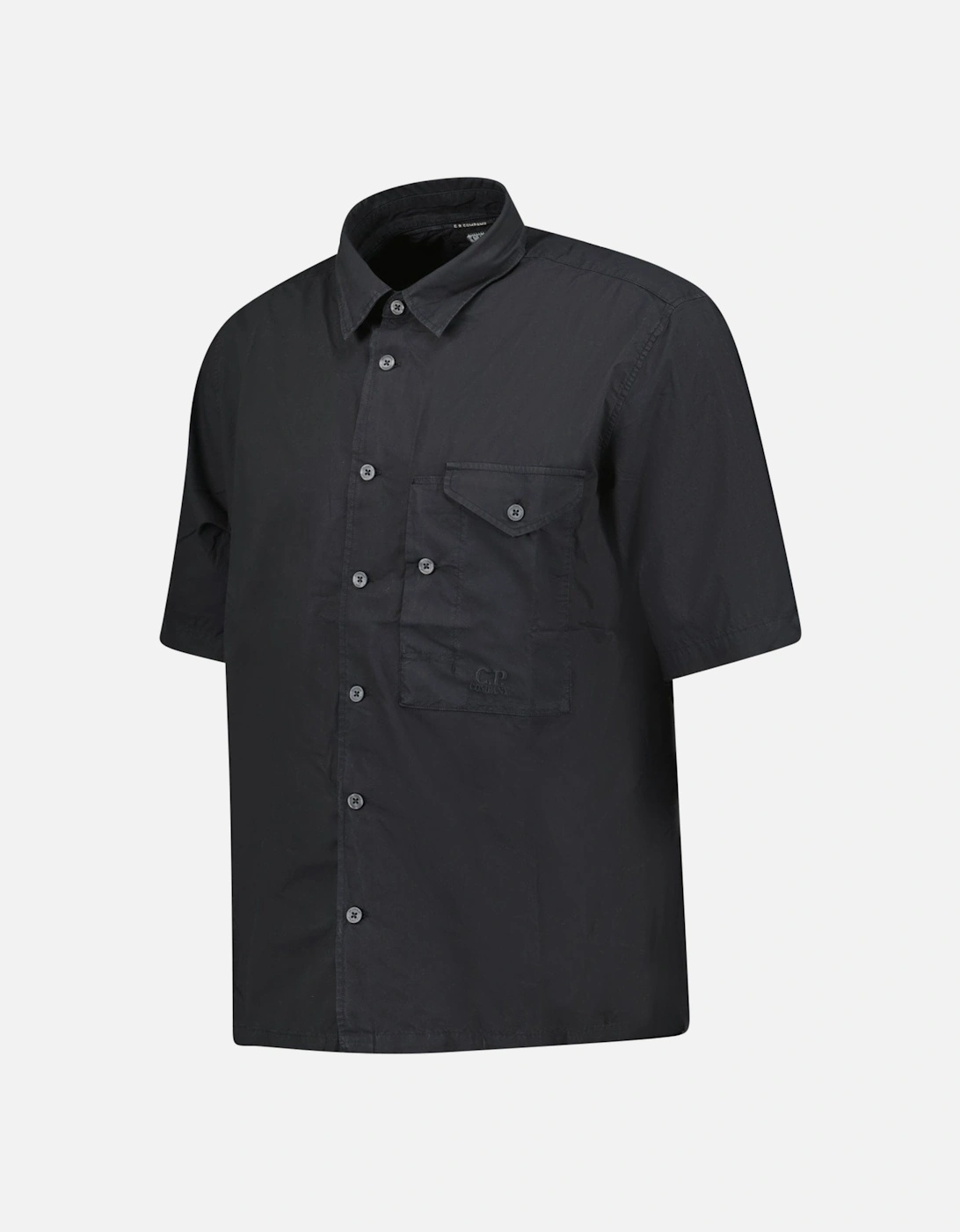 Black Popeline Short Sleeve Shirt