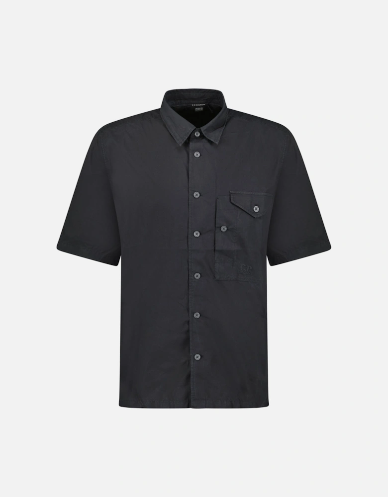 Black Popeline Short Sleeve Shirt