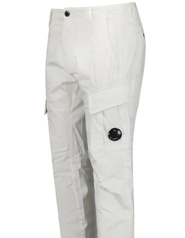 Gauze White Ergonomic Stretch Sateen Cargo Lens Pants