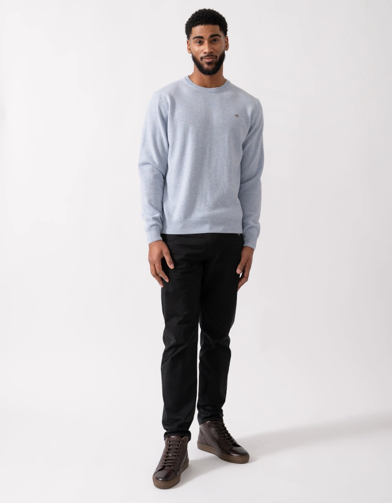 Mens Superfine Lambswool Crew Neck Jumper - 498 Ice Blue Melange