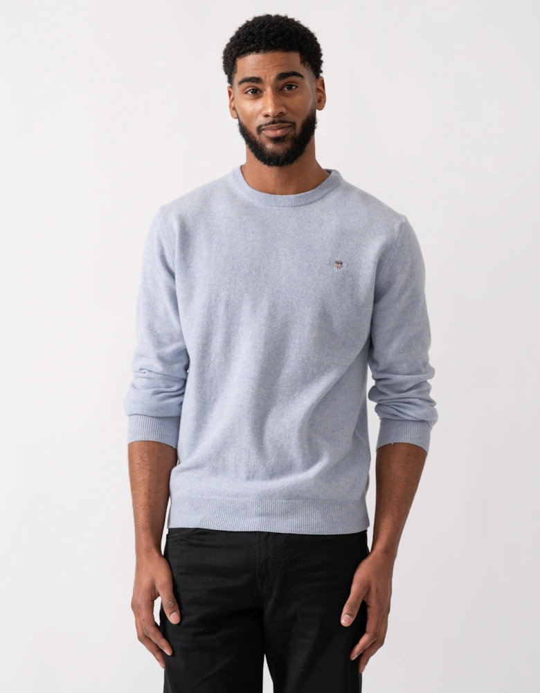 Mens Superfine Lambswool Crew Neck Jumper - 498 Ice Blue Melange