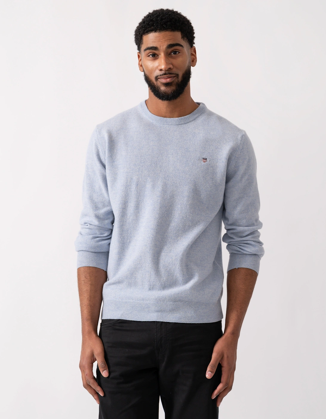 Mens Superfine Lambswool Crew Neck Jumper - 498 Ice Blue Melange, 5 of 4