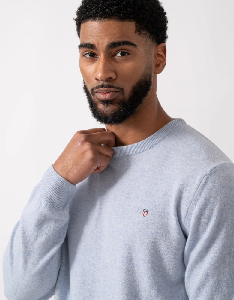 Mens Superfine Lambswool Crew Neck Jumper - 498 Ice Blue Melange