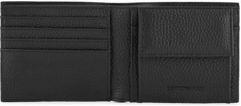Allover Embossed Eagle Logo Black Leather Wallet