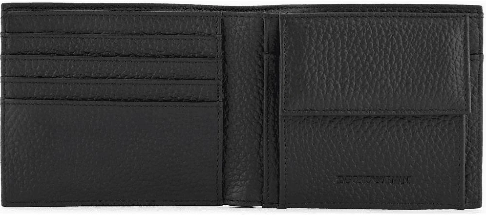 Allover Embossed Eagle Logo Black Leather Wallet