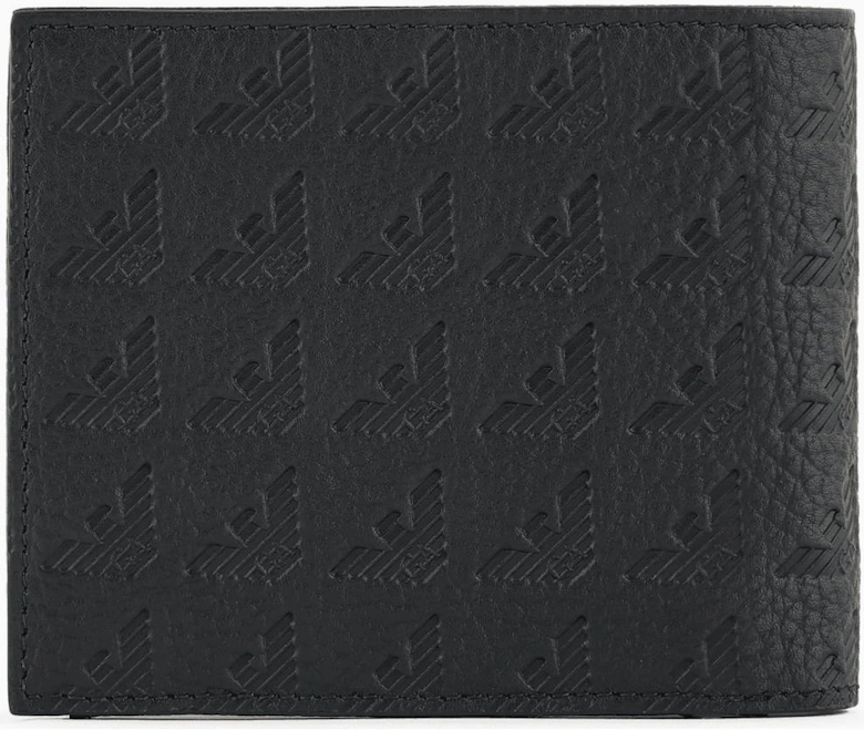Allover Embossed Eagle Logo Black Leather Wallet