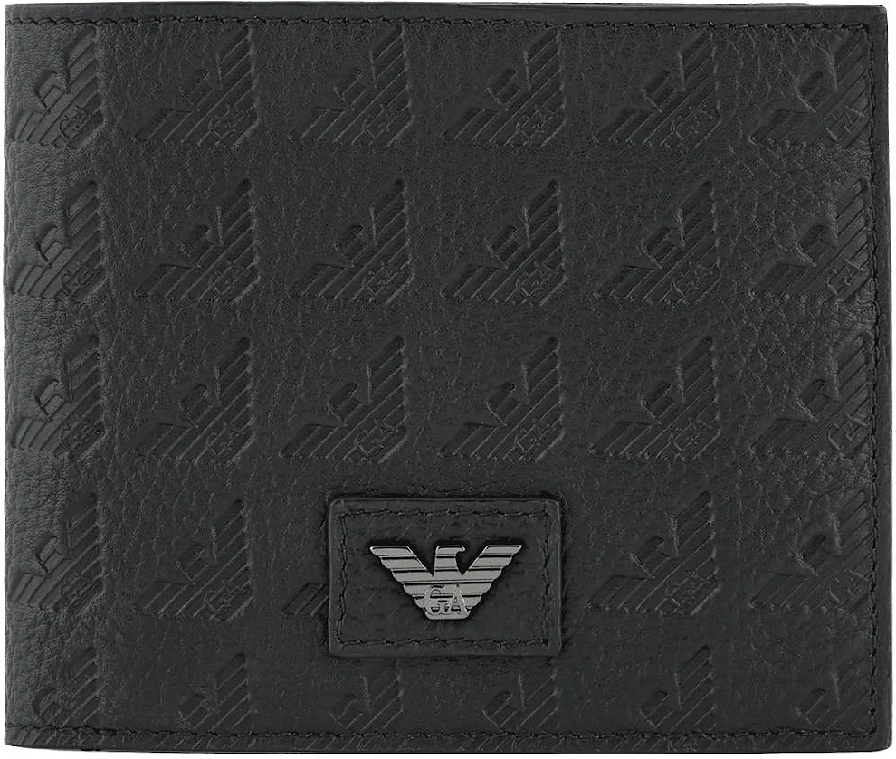 Allover Embossed Eagle Logo Black Leather Wallet, 5 of 4