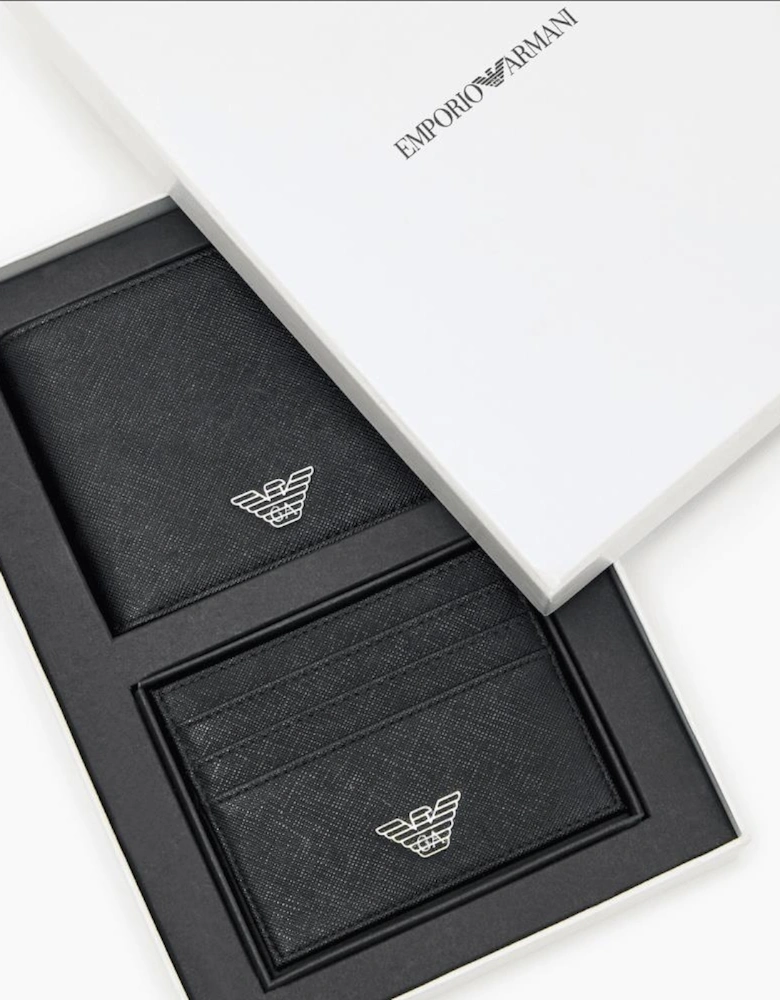 ASV Eagle Logo Black Leather Wallet & Card Holder Gift Box