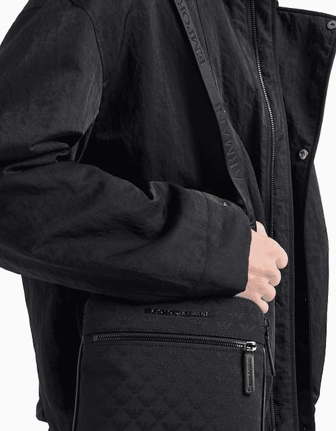 Allover Eagle Logo Black Shoulder Bag