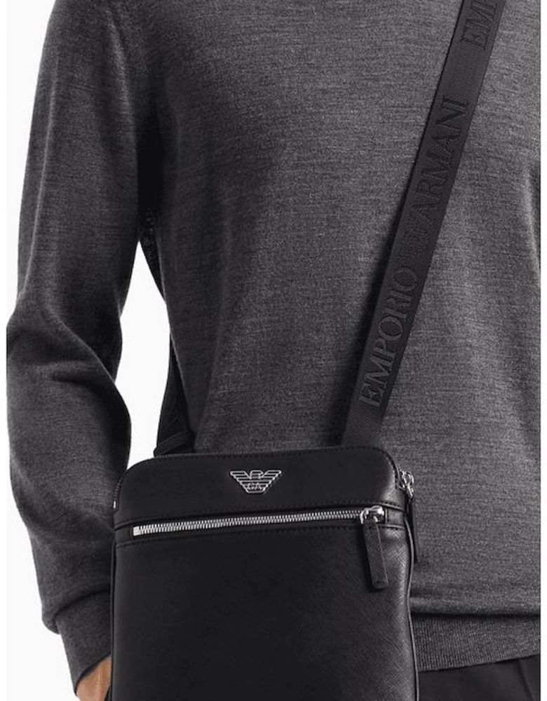 ASV Eagle Logo Black Leather Shoulder Bag