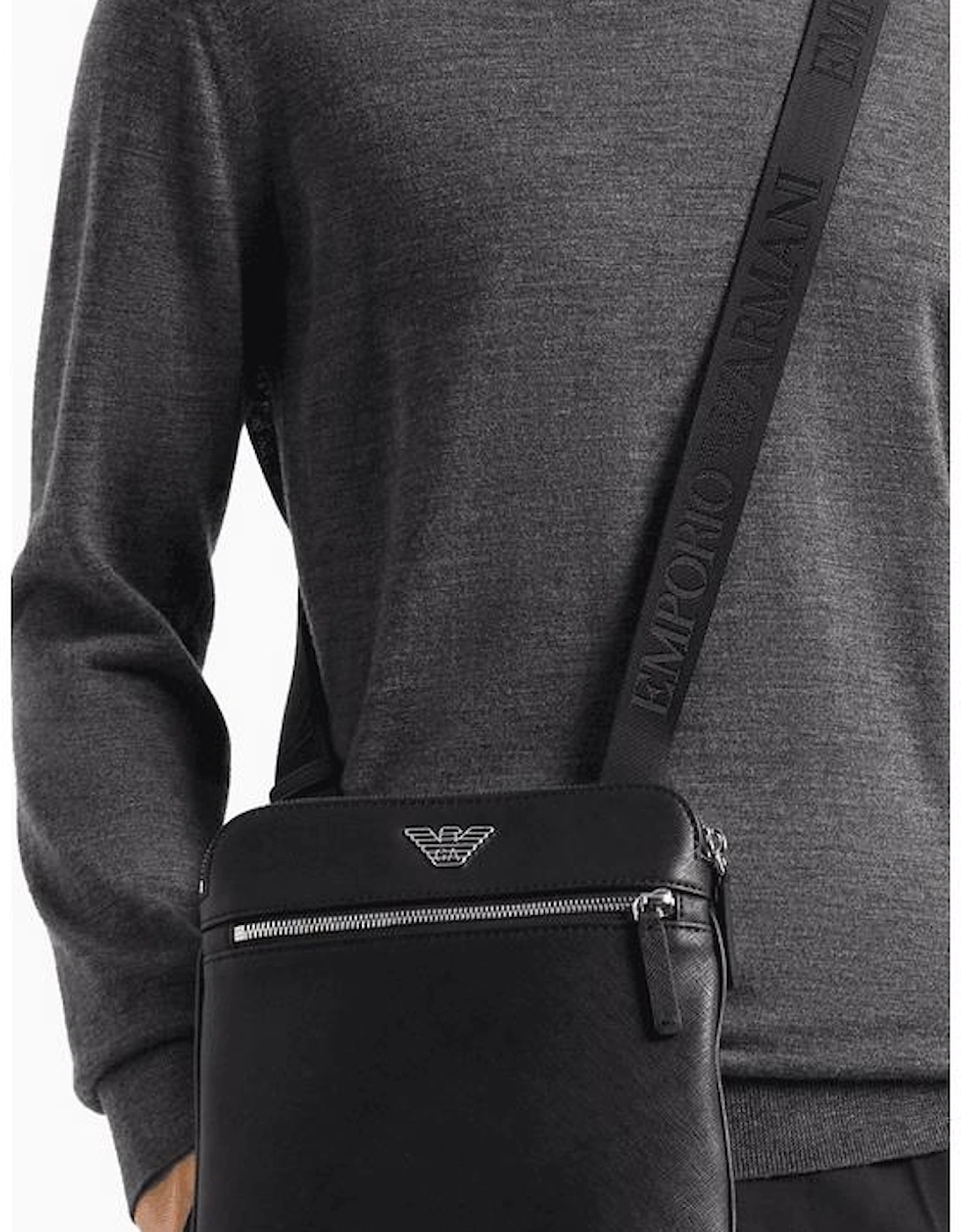 ASV Eagle Logo Black Leather Shoulder Bag